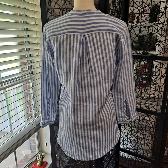 LL Bean Size XS 100% Linen blue and white striped tunic - Picture 3 of 9